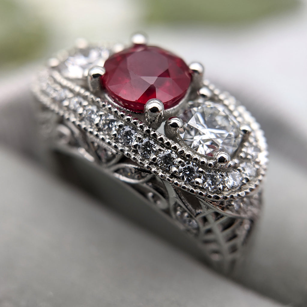 Vintage Austrian Synthetic Ruby & Diamond Dress Ring – Ellibelle Jewellery